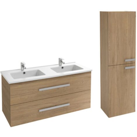 Mueble lavabo doble 120 cm JACOB DELAFON Ola up + columna de baño roble