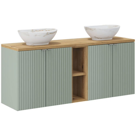 Mueble lavabo doble 140cm 4 puertas 2 compartimientos Jade Verde y Madera