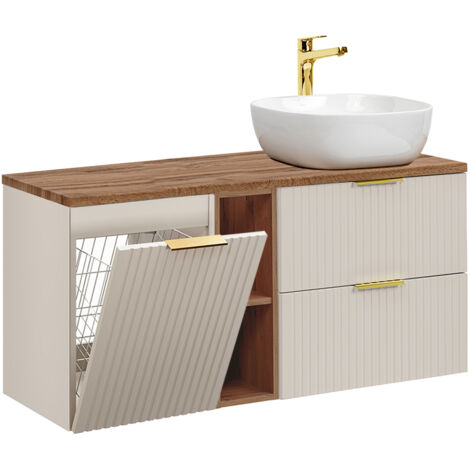 Mueble lavabo individual 120cm 2 compartimientos cesto de ropa Adriel Cachemira y Madera