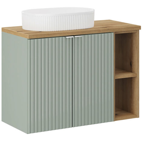 Mueble lavabo individual 80cm 2 puertas 2 compartimientos Jade Verde y Madera