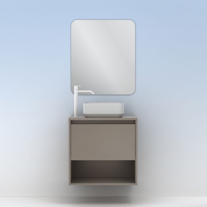 

Amizuva - Mueble de baño NIWA TOP de 60 cms con 1 cajón y 1 hueco. Al.56,5 x An.60 x F.46. Acabado Fumé Arenado | Incluye lavabo cerámico.