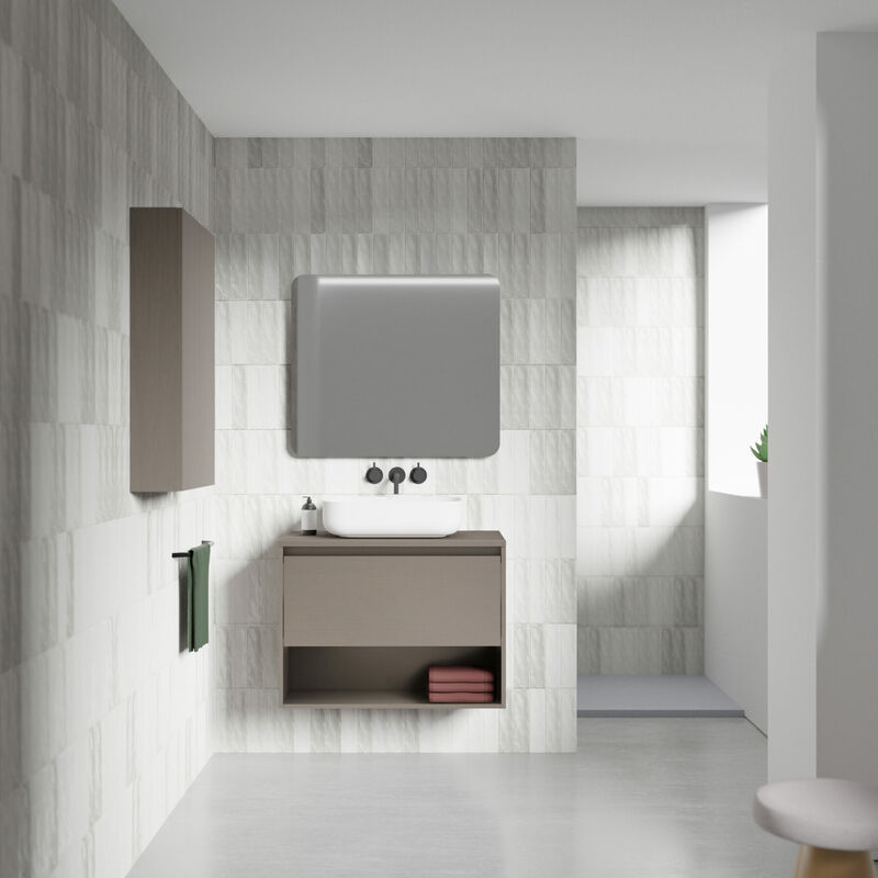 

Amizuva - Mueble de baño NIWA TOP de 80 cms con 1 cajón y 1 hueco. Al.56,5 x An.80 x F.46. Acabado Fumé Arenado | Incluye lavabo cerámico.