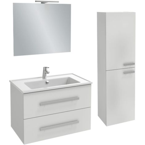 Mueble lavabo Ola Up blanco brillo 80 cm JACOB DELAFON + columna + espejo y focos