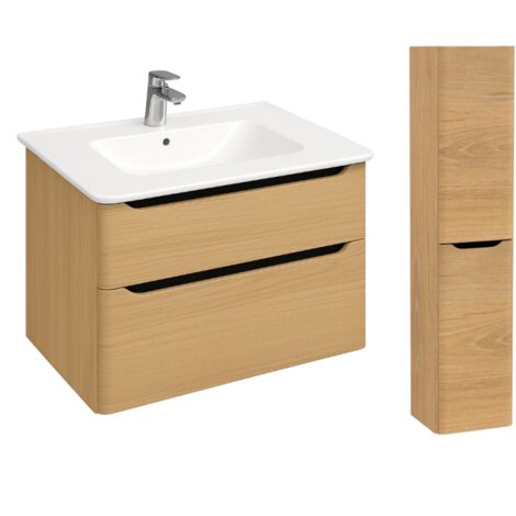 Mueble lavabo suspendido VITRA Sento Round de 100 cm en roble natural dorado + columna, versión derecha
