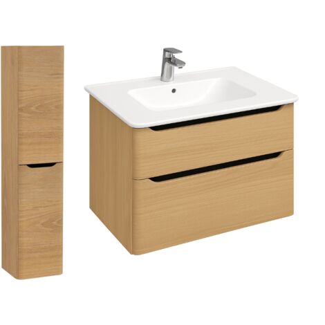 Mueble lavabo suspendido VITRA Sento Round de 100 cm en roble natural dorado + columna versión izquierda