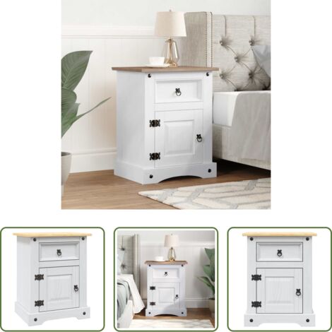 Mueble mexicano -  Mesita de noche Corona Range pino mexicano blanco 53x39x67 cm