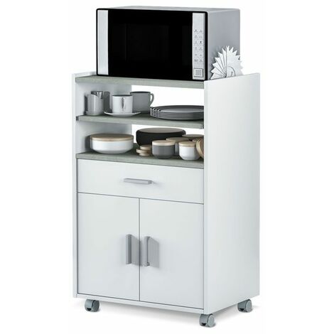 MOBIMARKET Mueble microondas Basic Blanco Artik (Blanco Mate) - Gris Cemento 59cm (ancho) x 92cm (alto)