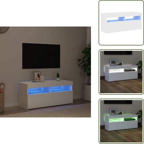 Mueble moderno - vidaXL Mueble de TV con luces LED blanco 90x35x40 cm - Mueble de TV con luz