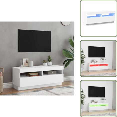 Mueble moderno - vidaXL Mueble para TV con luces LED blanco 100x35x40 cm - Mueble de TV con luces