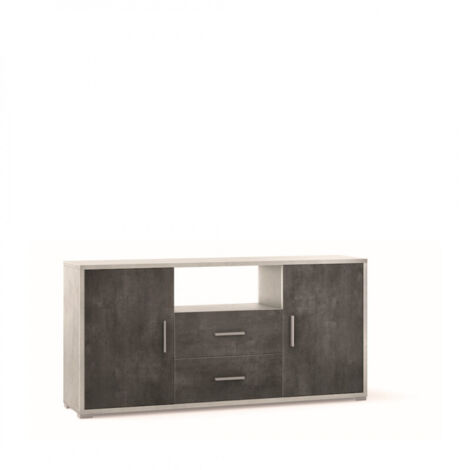 Mueble móvil con 2 puertas y 2 cajones, 174L x 41P x H84 – Acabado blanco mate y negro mate – Sarmog
