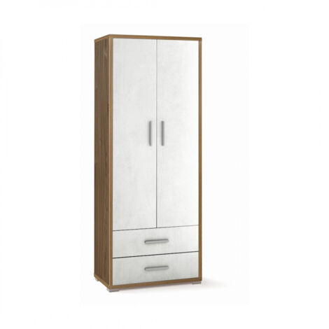 Mueble móvil con 2 puertas y 2 cajones, 71L x 41P x h182 – Acabado en madera nogal y blanco mate – Sarmog