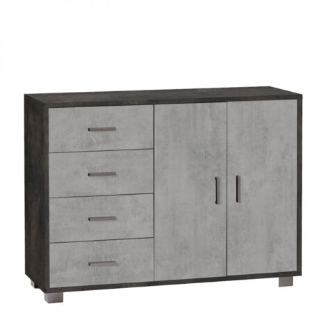 Mueble móvil con 2 puertas y 4 cajones, 116L x 41P x h86 – Acabado negro mate y cemento – Sarmog
