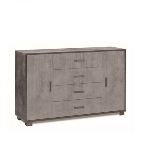 Mueble móvil con 2 puertas y 4 cajones, 136L x 41P x h86 – Acabado negro mate y cemento – Sarmog