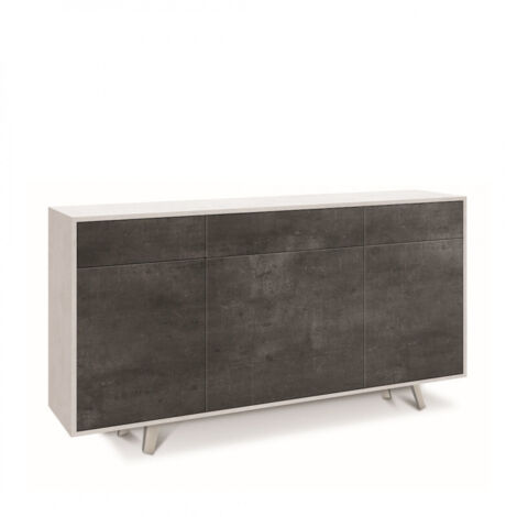 Mueble móvil con 3 puertas y 3 cajones, 164L x 41P x h92 – Acabado blanco mate y negro mate – Sarmog