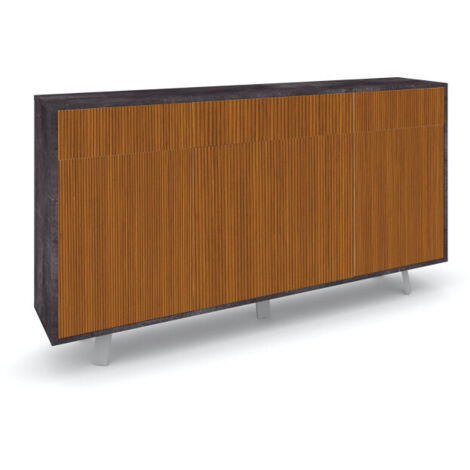 Mueble móvil con 3 puertas y 3 cajones, 164L x 41P x h92 – Acabado negro mate y madera de roble con vetas – Sarmog