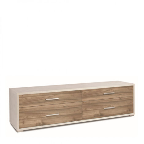 Mueble móvil con 4 cajones 179L x 47P x h50 – Acabado en Blanco Opaco y Madera de Nogal – Sarmog