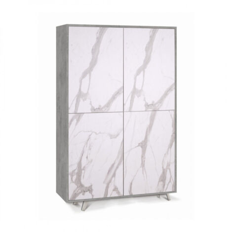 Mueble móvil con 4 puertas, 108L x 41P x h161 – Acabado en cemento y mármol Calacatta – Sarmog