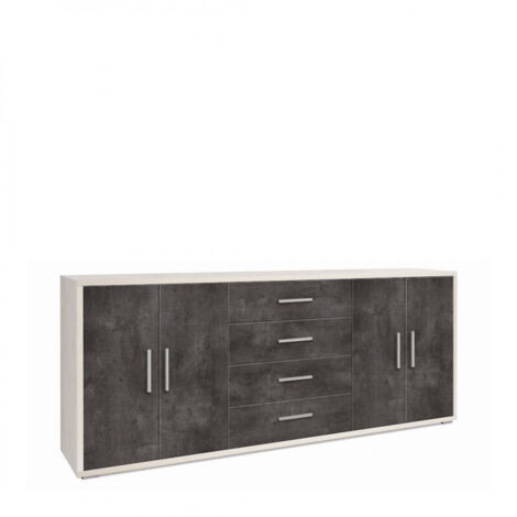 Mueble móvil con 4 puertas y 4 cajones, 203L x 41P x h84 – Acabado Blanco Mate y Negro Mate – Sarmog