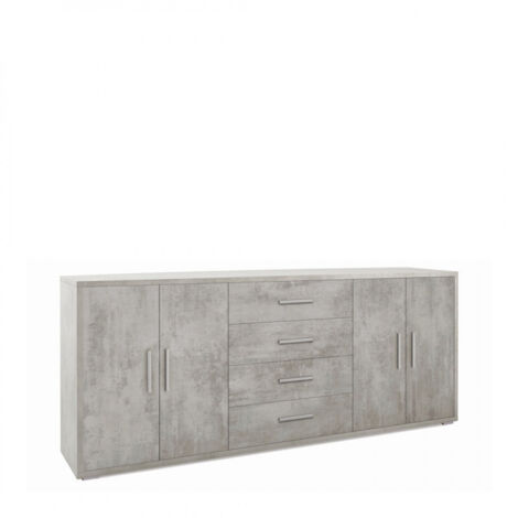 Mueble móvil con 4 puertas y 4 cajones, 203L x 41P x h84 – Acabado Cemento – Sarmog