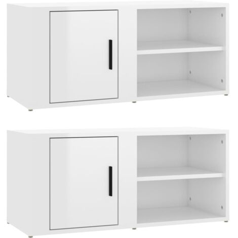 Mueble multimedia para TV estantería para televisión aparador para televisión comedor salón dormitorio 2 piezas brillante 80 x 31,5 x 36 cm madera contrachapada blanco 020028597