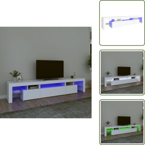 Mueble multimedia - vidaXL Mueble de TV con luces LED blanco 215x36,5x40 cm - Almacenamiento para revistas