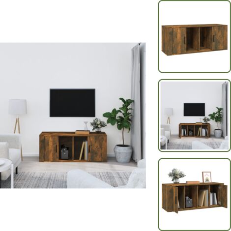 Mueble multimedia - vidaXL Mueble para TV madera contrachapada roble ahumado 100x35x40 cm - Mueble de TV con puerta