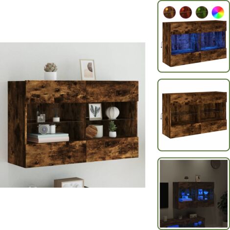 Mueble multimedia - vidaXL Mueble TV de pared con luces LED roble ahumado 98,5x30x60,5 cm - Almacenamiento