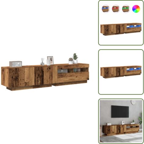Mueble multimedia - vidaXL Mueble TV luces LED madera ingeniería envejecida 180x35x40 cm - Almacenamiento