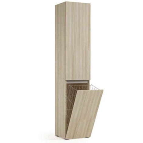 Mueble multiusos con cesto para la ropa sucia de olmo.