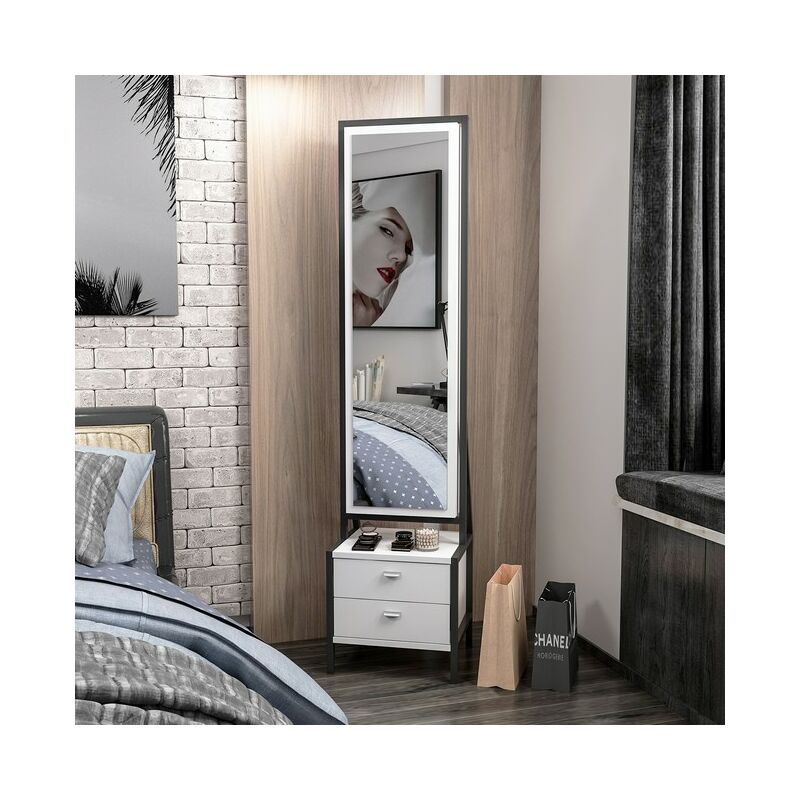 

Mueble Multiusos Elegante con Espejo, Compartimientos, Cajones - para Entrada, Dormitorio - Blanco, Negro en Madera, 41 x 35 x 170 cm
