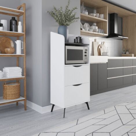 Mueble multiusos Gorki con cajones blancos y balda retro gris