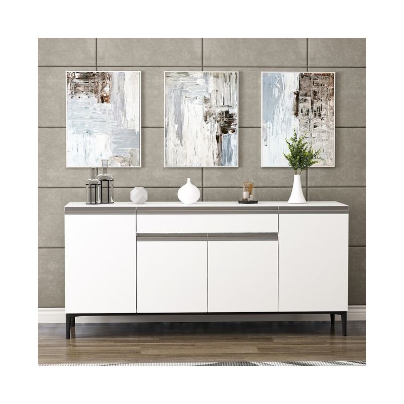 

Mueble Multiusos Sandor - con Puertas, Compartimientos, Cajon - para Salon, Entrada - Blanco en Madera, 160 x 42 x 75 cm