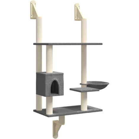 Mueble para árbol para gatos, torre, juguete para trepar, rascador, plataforma para trepar, montado en la pared con rascador oscuro, 153 cm, gris 020022781
