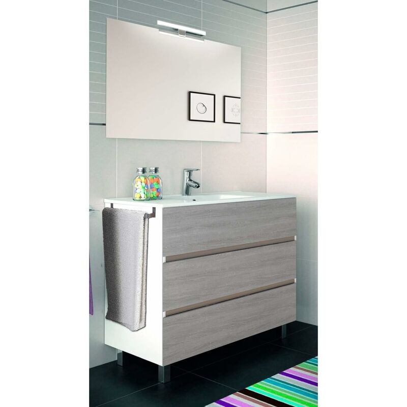 Mueble Para Baño Arae Combi: Gris Ceniza Y Blanco Con Lavabo, Espejo, Y Toallero Aplique Led No Incluido 60Cm