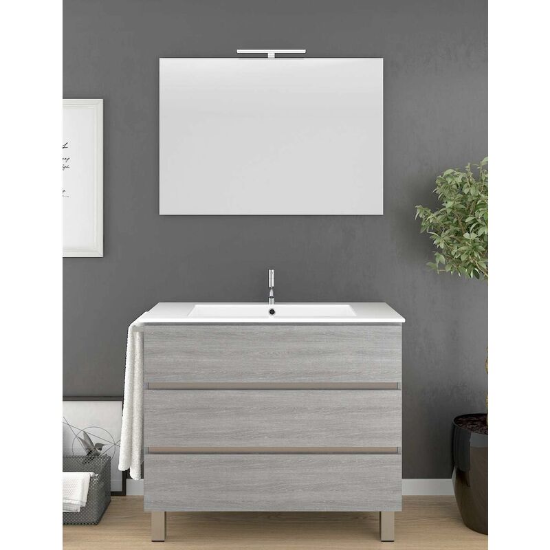 Mueble Para Baño Arae Gris Ceniza Con Lavabo, Espejo, Y Toallero Aplique Led No Incluido 70Cm