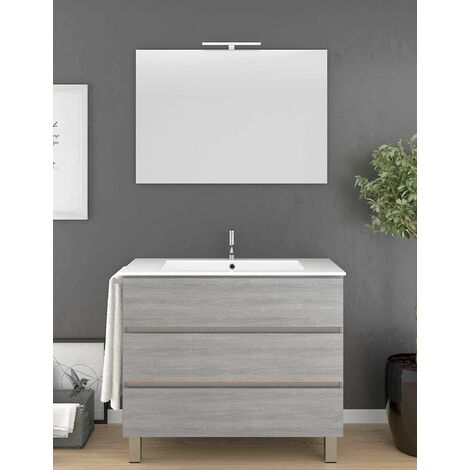 MUEBLE PARA BAÑO ARAE GRIS CENIZA CON LAVABO, ESPEJO, Y TOALLERO (APLIQUE LED NO INCLUIDO)
