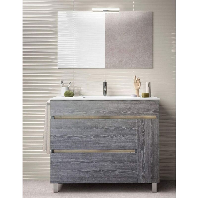 

Mueble Para Baño De Diseño Hémera Gris Ceniza Con Lavabo, Espejo, Y Toallero (Aplique Led No Incluido) 80Cm