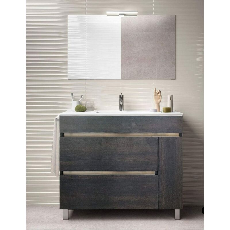 

Mueble Para Baño De Diseño Hémera Marrón Con Lavabo, Espejo, Y Toallero (Aplique Led No Incluido) 100Cm