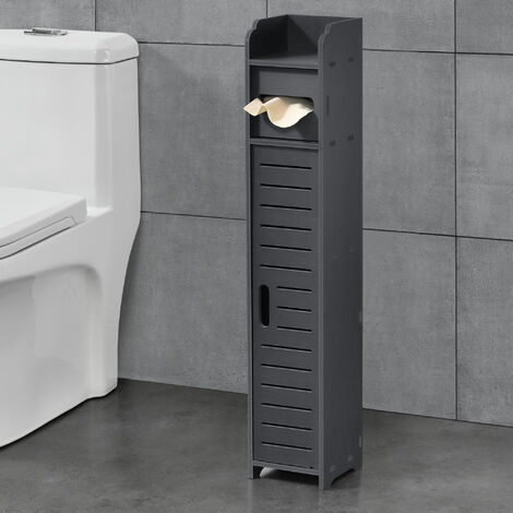 Mueble para Baño Leoben - 80 x 15 x 15 cm - Armario con puerta y Soporte para Papel higiénico - Auxiliar de Baño - WPC - Gris oscuro [en.casa]