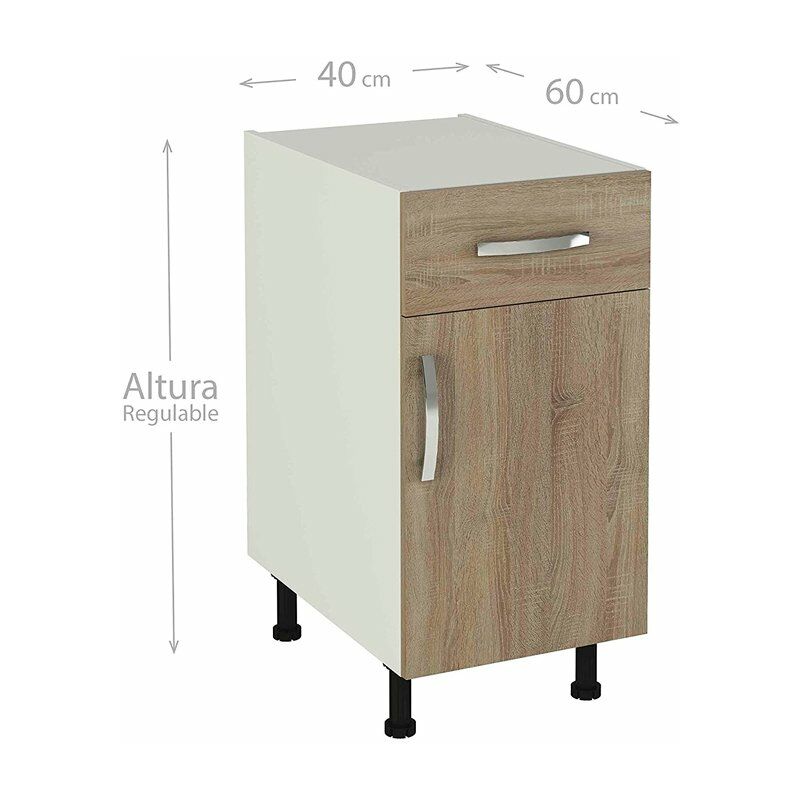 

Meka Block - Mueble para cocina bajo 1 puerta 1 cajón Color ROBLE