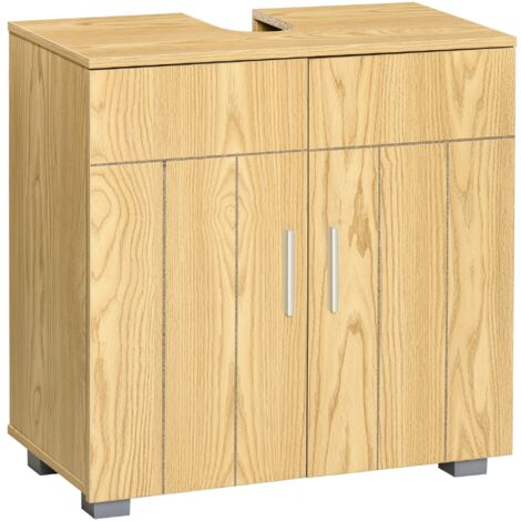 Mueble para Debajo del Lavabo Armario Baño de Suelo de Madera con 2 Puertas y Estante Ajustable Interior Moderno 60x30x60 cm