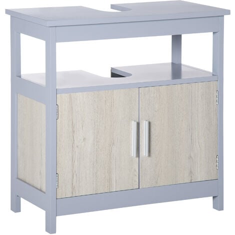 Mueble para Debajo del Lavabo Armario de Suelo de Baño con 2 Puertas y Estante de Almacenaje Carga 15 kg Estilo Moderno Antivuelco 60x30x62 cm