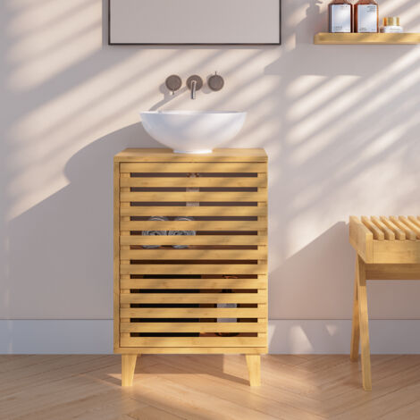 Mueble para debajo del lavabo Iveland con puerta 2 compartimentos cerrados bambú 60 x  40 x 30 cm - Natural [en.casa]