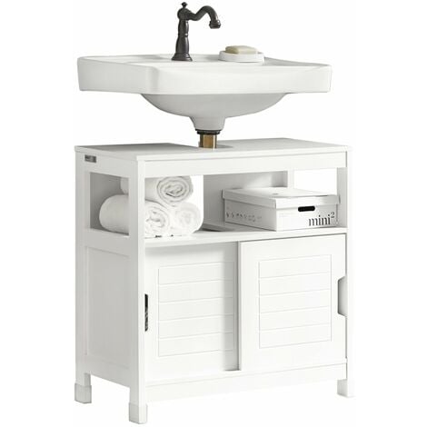 VBChome Mueble de baño 50 cm blanco Linda Mini lavabo sin orificio para  grifo, 40 x 30 cm, pequeño lavabo con armario para debajo del lavabo, 2