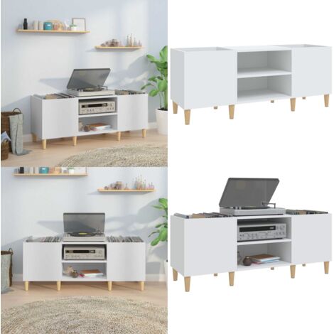 Mueble para discos de madera de ingeniería blanco 121x38x48 cm - Mueble para vinilos - Almacenamiento de discos