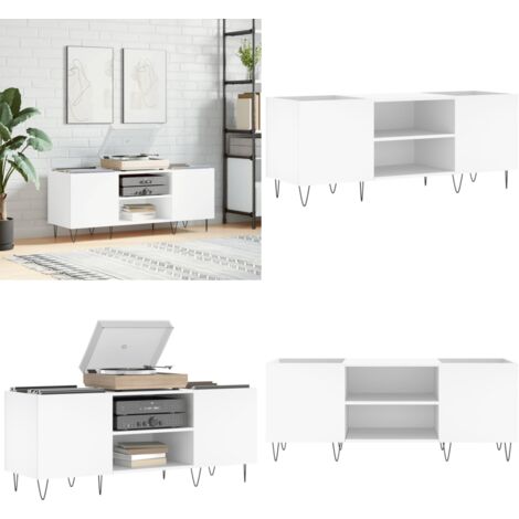 Mueble para discos madera contrachapada blanco 121x38x48 cm - Almacenamiento de discos - Mueble para tocadiscos