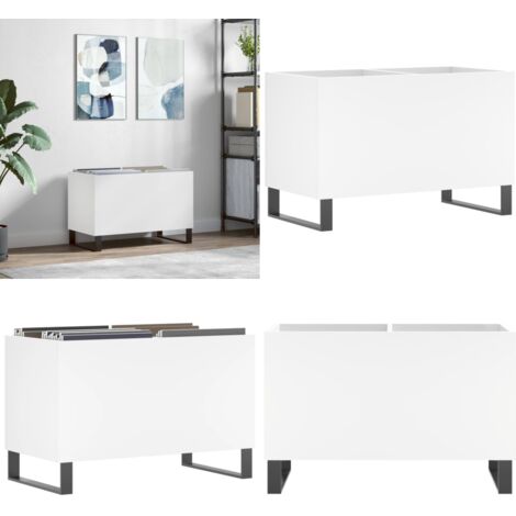 Mueble para discos madera contrachapada blanco 74,5x38x48 cm - Almacenamiento de discos - Mueble de madera contrachapada