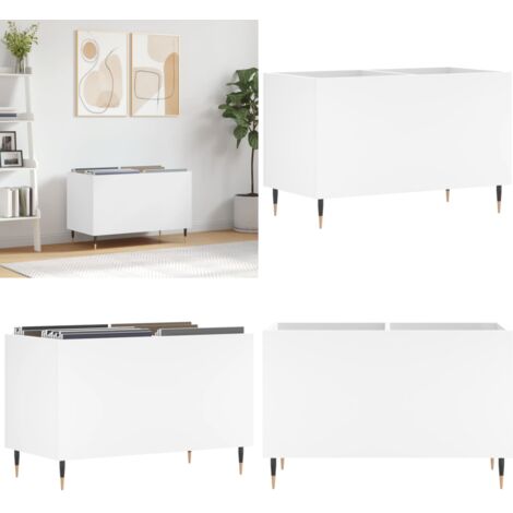 Mueble para discos madera contrachapada blanco 74,5x38x48 cm - Almacenamiento de vinilos - Mueble de madera contrachapada