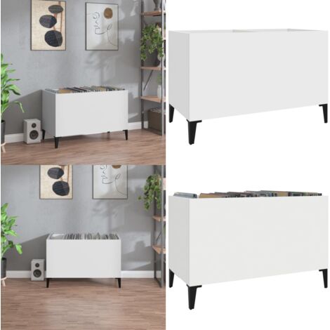 Mueble para discos madera contrachapada blanco 74,5x38x48 cm - Armario para vinilos - Almacenamiento de discos