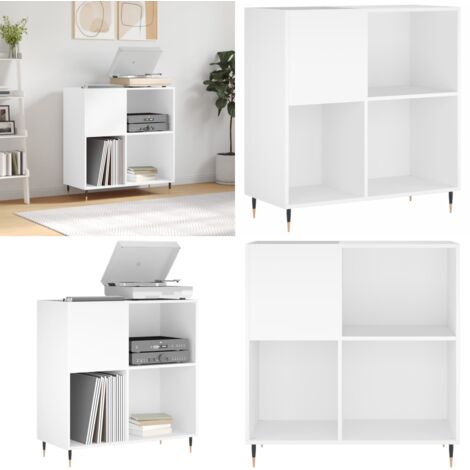 Mueble para discos madera contrachapada blanco 84,5x38x89 cm - Almacenamiento de discos - Mueble de madera contrachapada